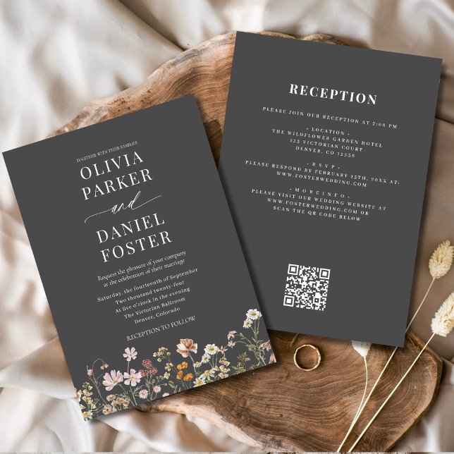 Wildflower All in One Boho QR Code Wedding  Invitation (Creator Uploaded)