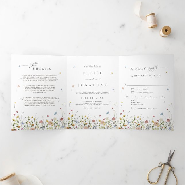 Wildflower All in one tri fold Wedding Invitation (Inside)