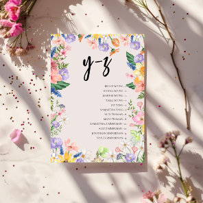 Wildflower Alphabet Seating Chart Wedding Card