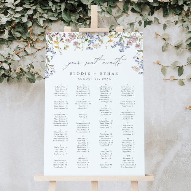 Wildflower Alphabetical Seating Chart Foam Board (Creator Uploaded)