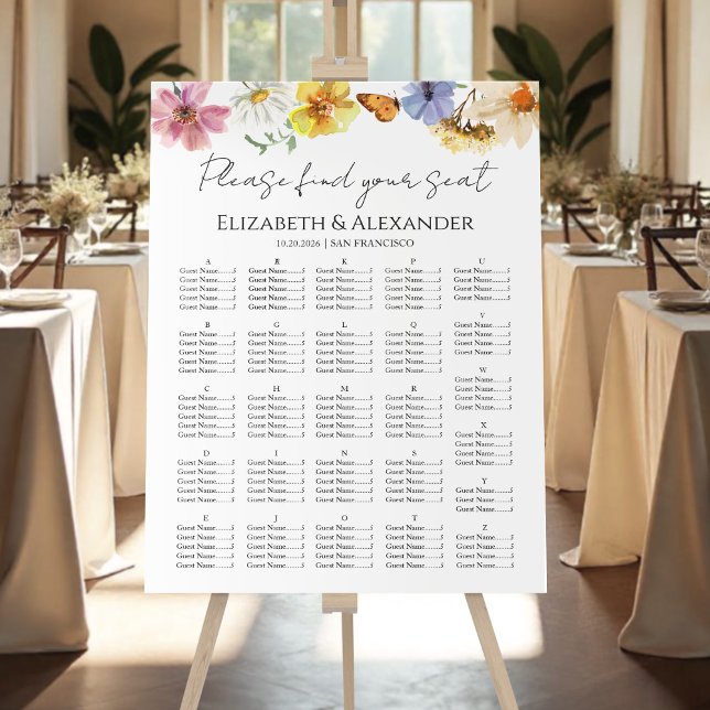 Wildflower Alphabetical Wedding Seating Chart Foam Board (Creator Uploaded)
