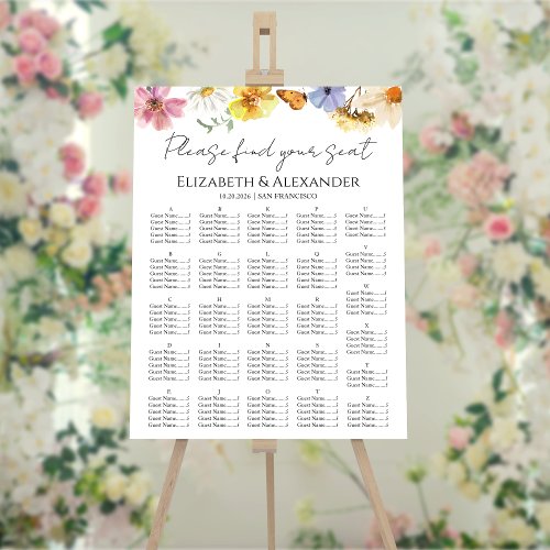 Wildflower Alphabetical Wedding Seating Chart Foam Board