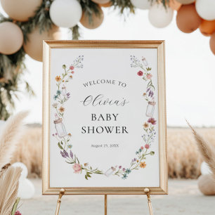 Wildflower and Baby Bottle Wreath Shower Welcome Poster