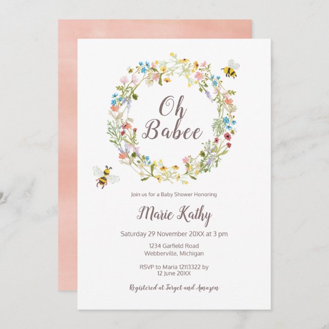 Wildflower and Bees Baby Shower Invitation (Front/Back)