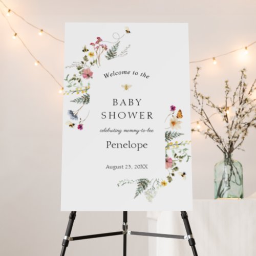 Wildflower and Bees Baby Shower Welcome Sign