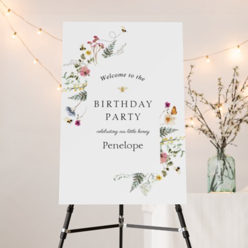 Wildflower and Bees Birthday Welcome Sign