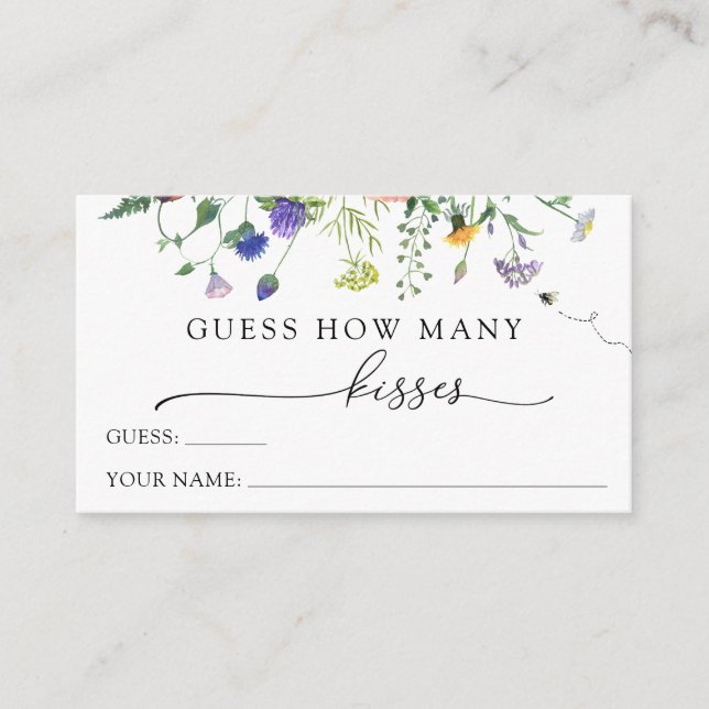 Wildflower and Bees Guess How Many Kisses Enclosure Card (Front)