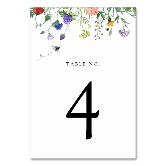 Wildflower and Bees Table Number | Zazzle