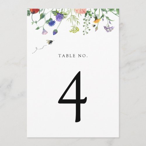 Wildflower and Bees Table Number