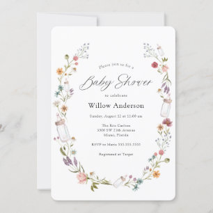 Wildflower and Bottle Wreath Baby Shower Invitation