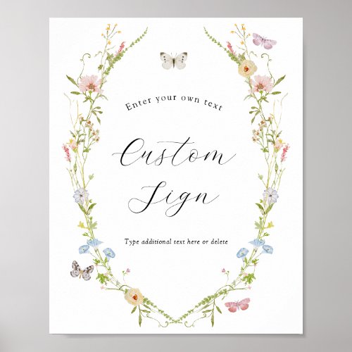 Wildflower and Butterflies Custom Text Sign