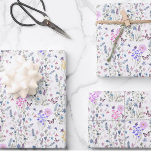 Wildflower and butterflies floral garden wrapping paper sheets