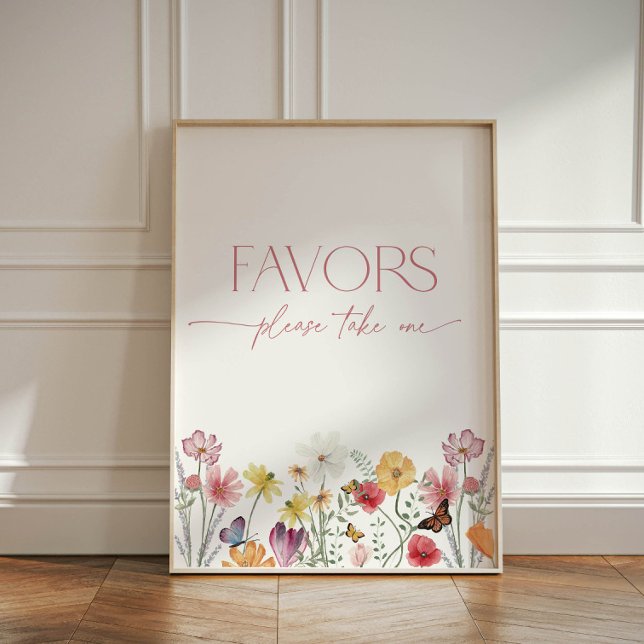 Wildflower and Butterflies Love in Bloom Favors Pedestal Sign (Wildflower and Butterflies Favors, please take one sign)