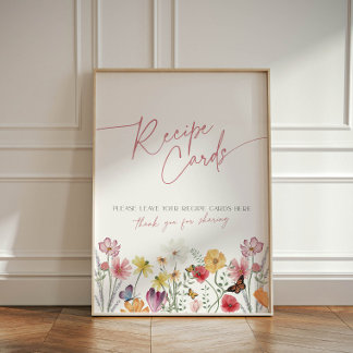 Wildflower and Butterflies Recipe Cards for Bride Pedestal Sign