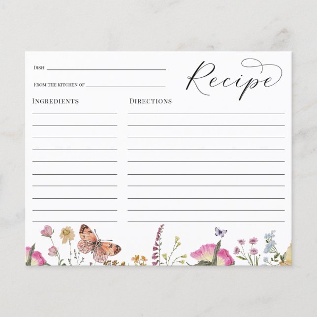 Wildflower and Butterfly Bridal Shower Recipe Card (Front)