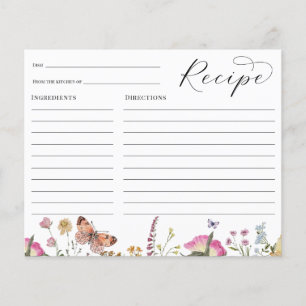Wildflower and Butterfly Bridal Shower Recipe Card