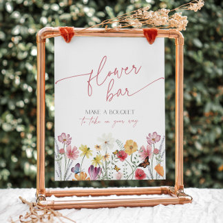 Wildflower and Butterfly Flower Bar Bouquet Favors Pedestal Sign
