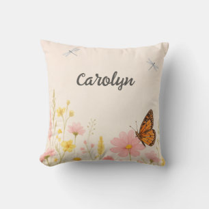 Wildflower and Dragonfly Baby Girl Nursery Throw Pillow