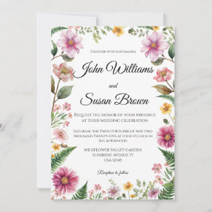 Wildflower and fern wedding invitation