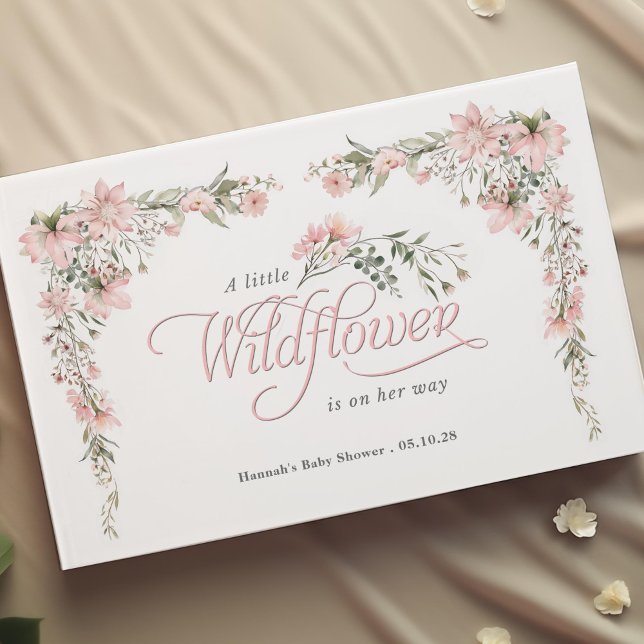 Wildflower and greenery, Elegant baby girl shower Guest Book (watercolor pink flower and greenery, little wildflower themed baby girl shower guest book.)