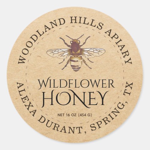 Wildflower and Honeybee Kraft Honey Jar Label