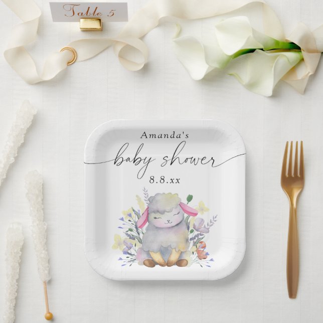Wildflower and lamb - Baby shower Paper Plates (Wedding)