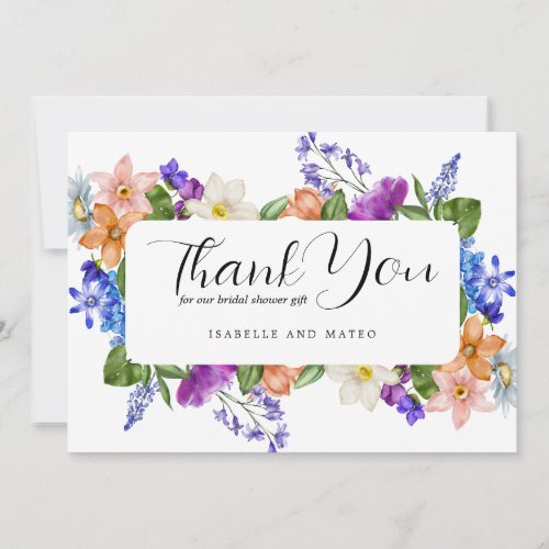Wildflower and Photo Bridal Shower Flat Thank You Card