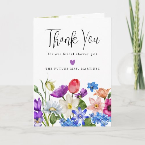 Wildflower and Photo Bridal Shower Thank You Card