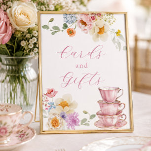 Wildflower and Pink Teacups Cards and Gifts Sign