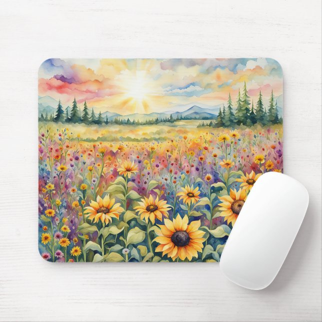 Wildflower and Sunflower Field Mouse Pad (With Mouse)