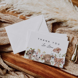 Wildflower and Woodland Animals Baby Shower Letterpress Thank You Card