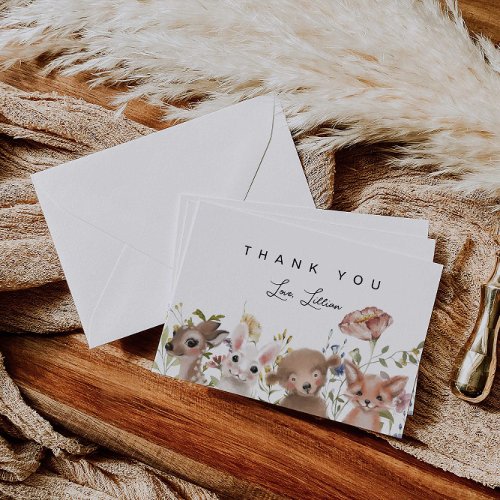 Wildflower and Woodland Animals Baby Shower Thank You Card