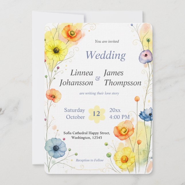 Wildflower Anemone Garden Rustic Wedding Invite (Front)