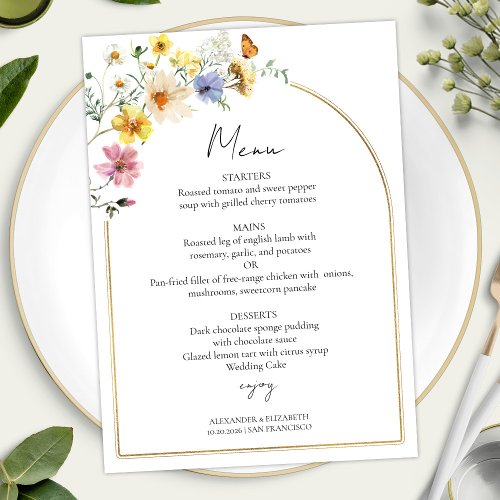 Wildflower Arch  Boho Photo Wedding Menu Card