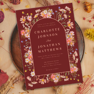 Wildflower Arch boho Terracotta Fall Wedding Invitation