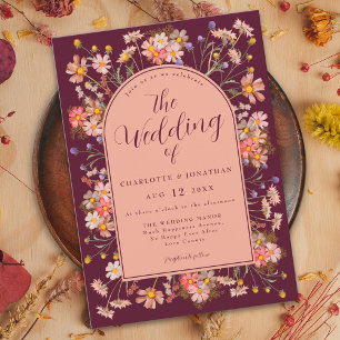 Wildflower Arch Burgundy Fall Wedding Invitation