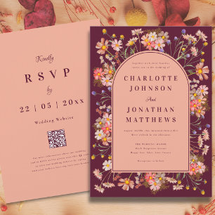 Wildflower Arch Burgundy Fall Wedding Invitation