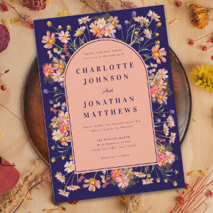 Wildflower Arch Navy Blue Fall Wedding Invitation
