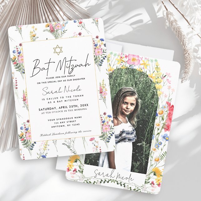 Wildflower Arch Photo Bat Mitzvah Invitation (Creator Uploaded)