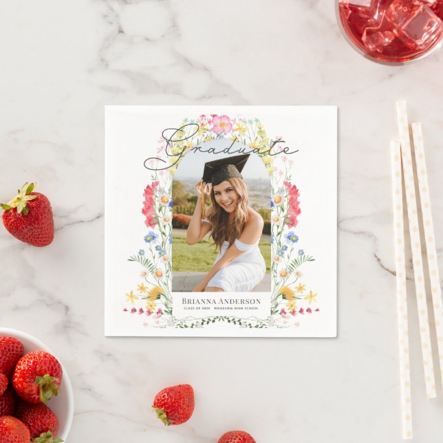 Wildflower Arch Photo Graduation Napkins (Insitu)