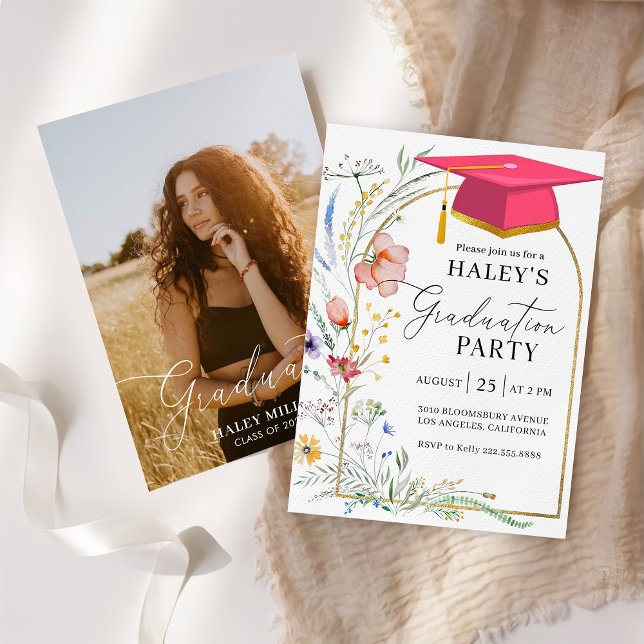 Wildflower Arch Script Grad Photo Graduation 2024 Invitation (Creator Uploaded)