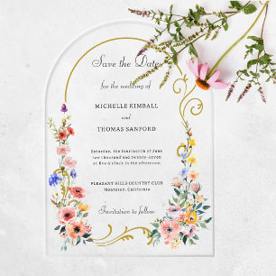 Wildflower Arch Wedding Save the Date Acrylic Invi