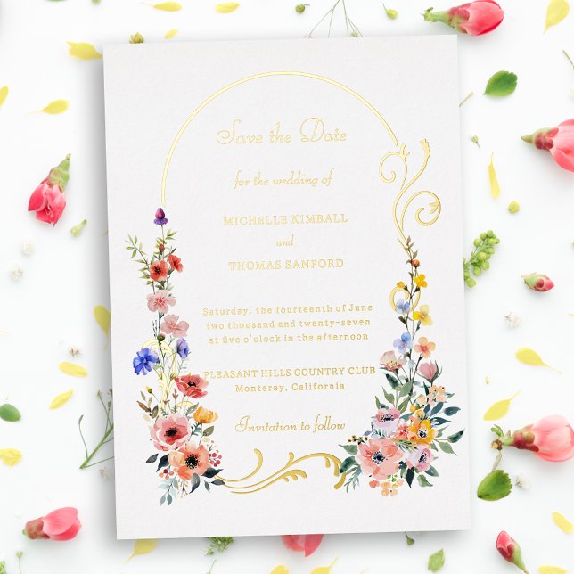 Wildflower Arch Wedding Save the Date Foil Invitation (Creator Uploaded)