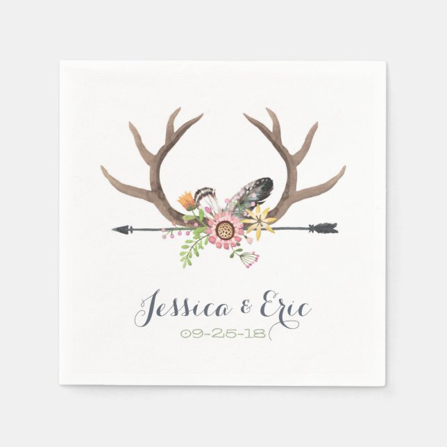 Wildflower Arrow and Antlers Paper Napkins (Front)