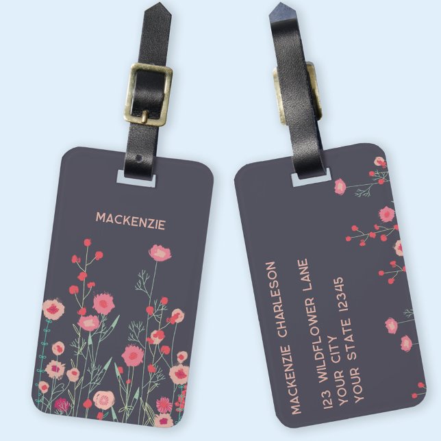 Wildflower Art Personalized Name  Luggage Tag (Modern wildflower floral botanical personalized custom name luggage tag)