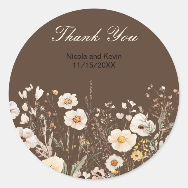Wildflower Autumn Fall Floral Wedding Classic Round Sticker (Front)