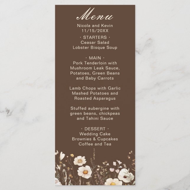 Wildflower Autumn Fall Floral Wedding Menu (Front)