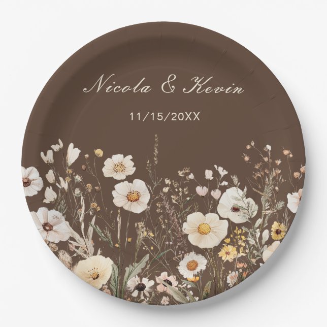 Wildflower Autumn Fall Floral Wedding Paper Plates (Front)