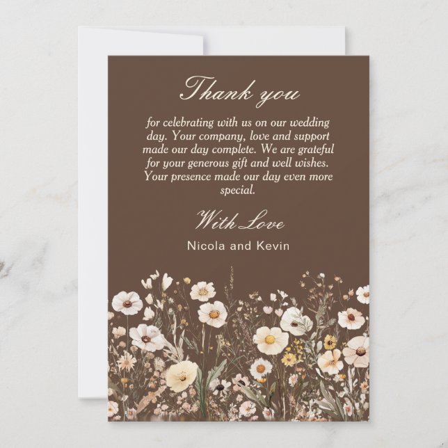 Wildflower Autumn Fall Floral Wedding Thank You Card (Front)