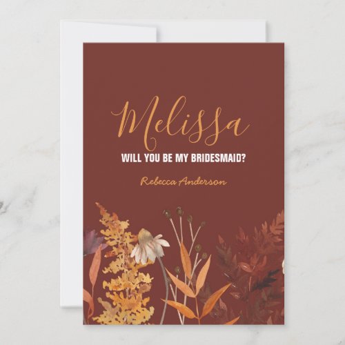 Wildflower Autumn Fall Will You be My Bridesmaid Invitation